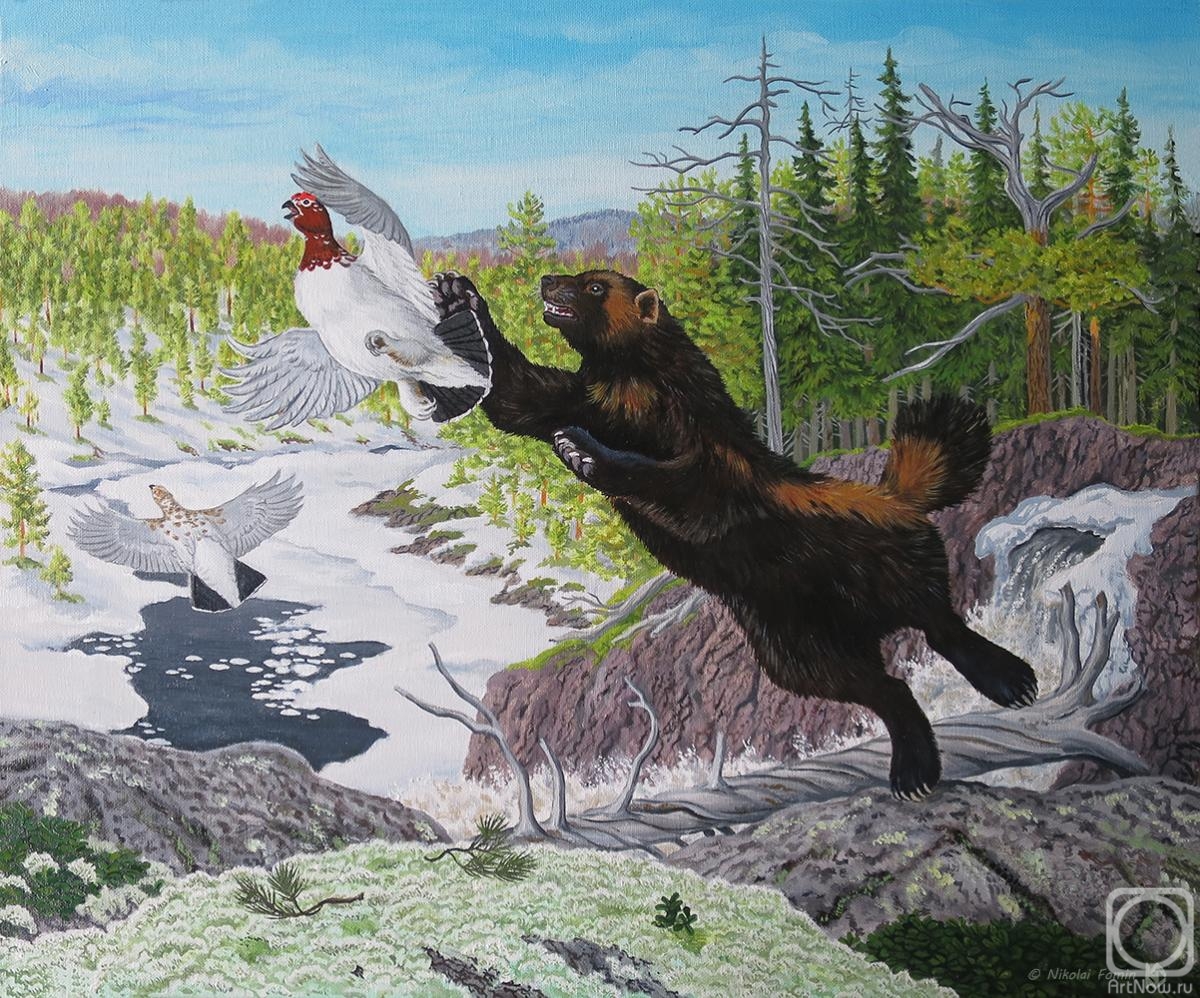 Fomin Nikolay. Wolverine and willow grouse