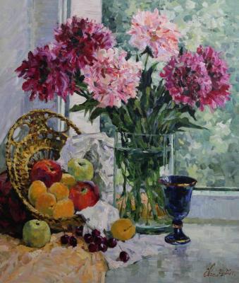 Peonies and fruits