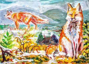 Foxes (Painting With A Fox). Medvedeva Maria