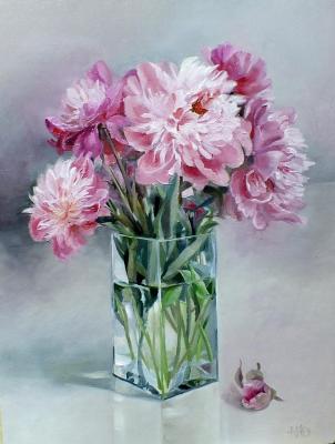 Peonies in a rectangular vase. Odnolko Natalia