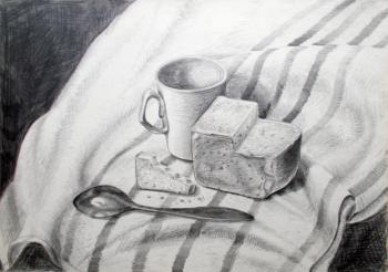 Still life with Bread and a Spoon (Black And White Drawing). Abaimov Vladimir
