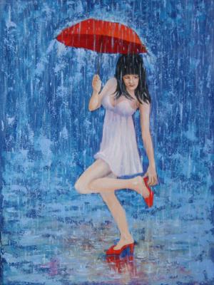 Red umbrella. Rain 2