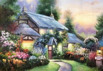 Copy of the painting by Thomas Kinkade Julianne's Cottage. Romm Alexandr