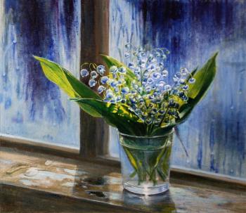 Lilies of the valley and the rain outside the window (Flowers On A Window Picture). Kudryashov Galina