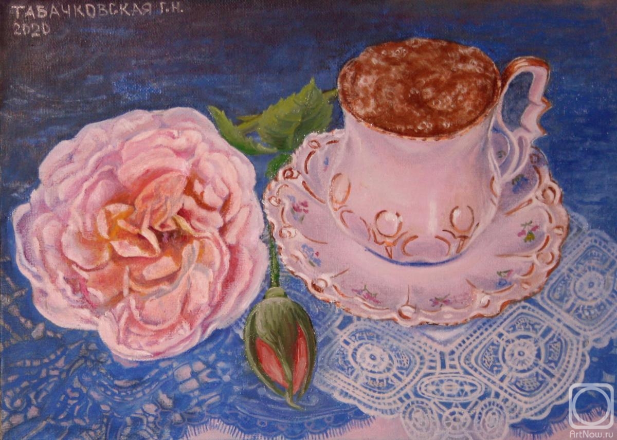 Kudryashov Galina. Pink porcelain and coffee with foam