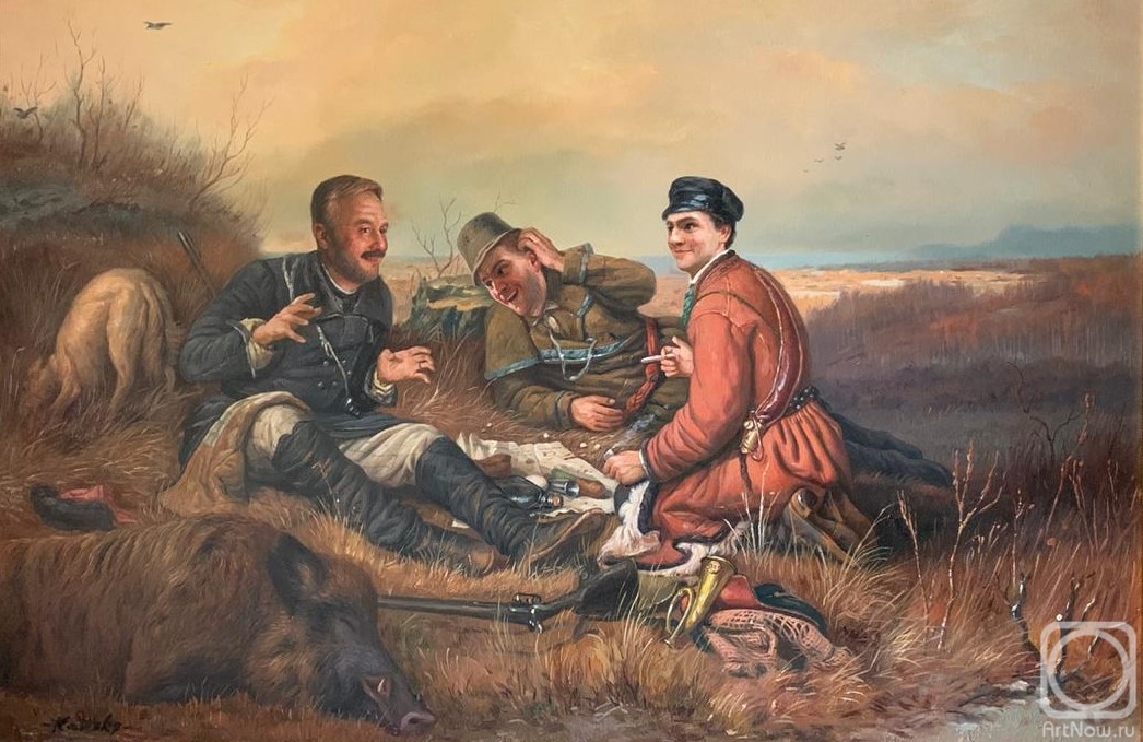 Kamskij Savelij. Free copy of V. G. Perov's painting. Hunters at Rest