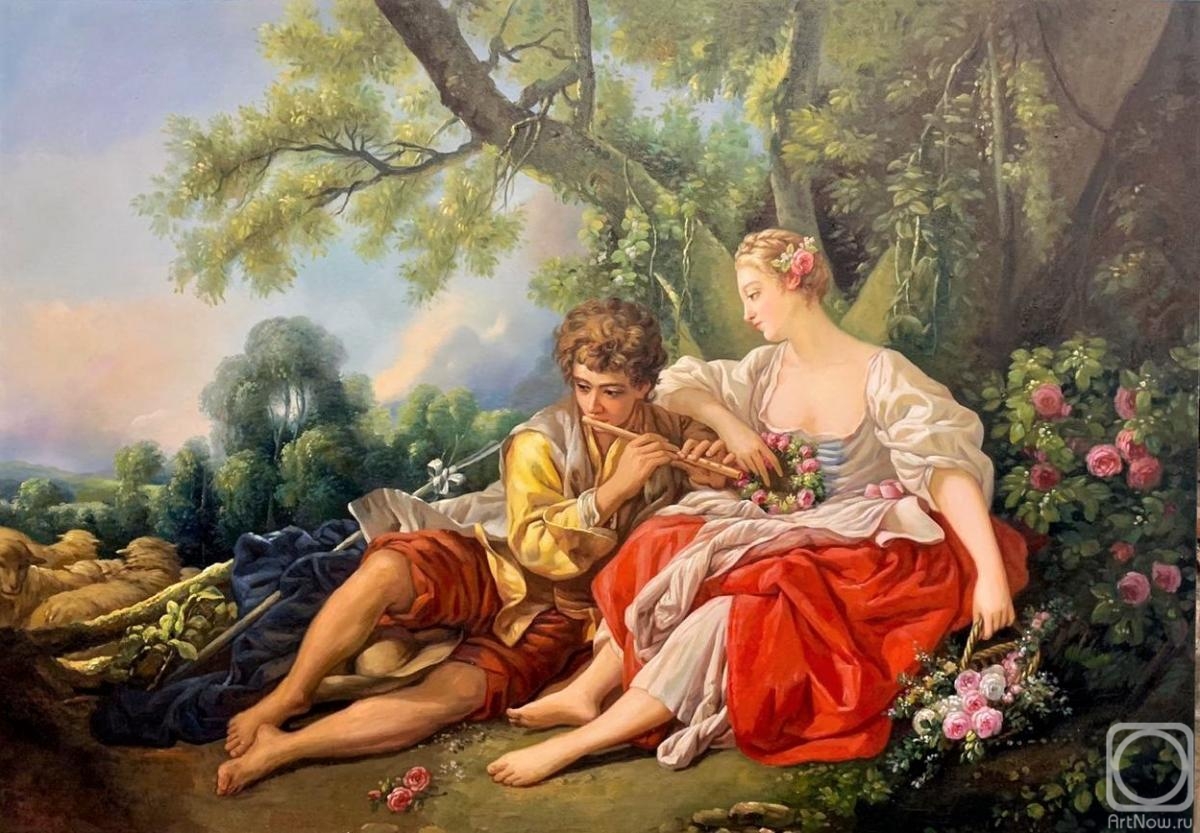 Kamskij Savelij. Copy of the painting by Francois Boucher. Shepherd playing the pipe to the shepherdess
