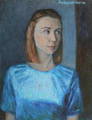 Girl in a bright blue dress
