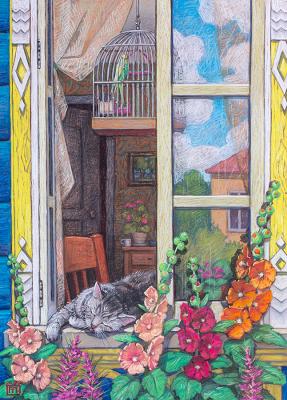 Summer idyll (Flowers On A Window Picture). Maslova Julea
