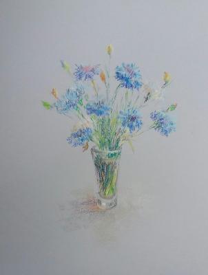 Cornflowers. Original pastel drawing. 2019. Klyan Elena