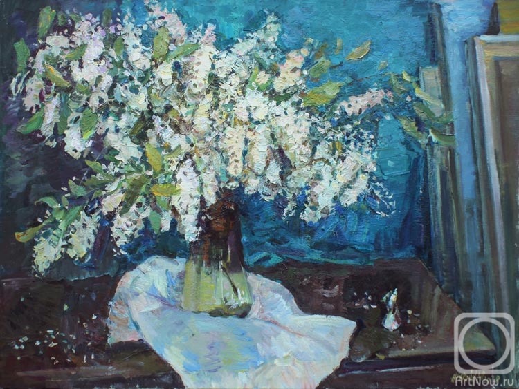 Zhukova Juliya. Still life with bird cherry in the studio