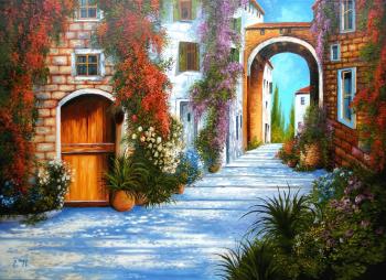 Italian courtyard (based on Guido Borelli) (Oil Painting Italian Courtyard). Korableva Elena