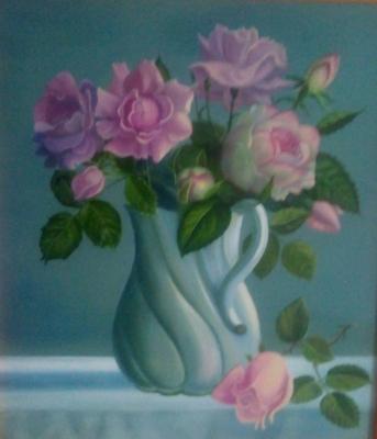 Tea roses in a vase. Knyazeva Nina