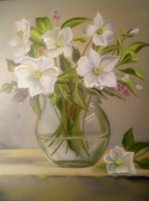 White flowers in a transparent vase. Knyazeva Nina
