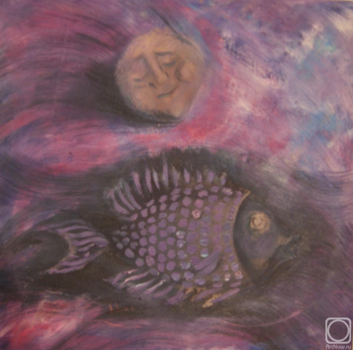 Knyazeva Nina. Fish on the bottom of the sea, illuminated by moonlight