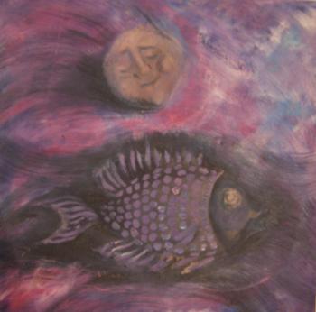 Fish on the bottom of the sea, illuminated by moonlight