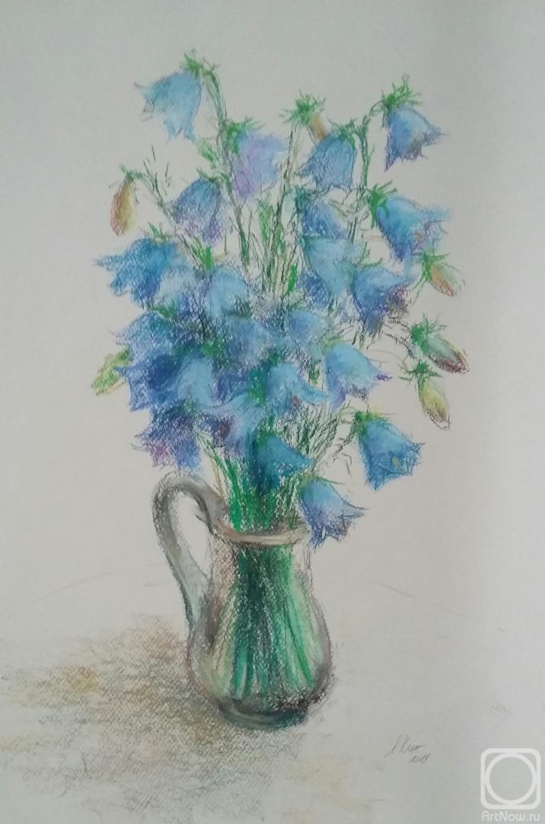 Klyan Elena. Bluebells flowers. Original pastel drawing