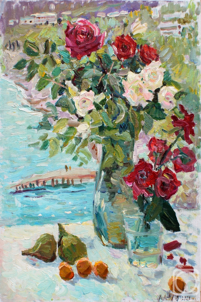 Zhukova Juliya. Roses on the background of gurzuf