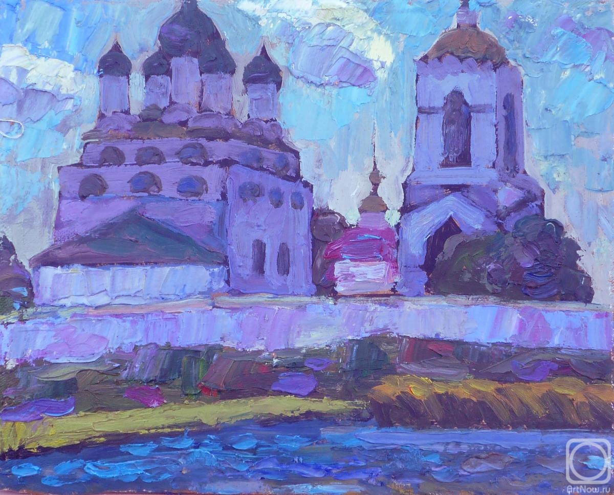 Berdyshev Igor. Sunny day, bell tower, temple, river, clouds float