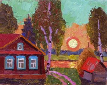 Berdyshev Igor Zagrievich. Evening, summer, silence, birches, river, sunset, the sun sets