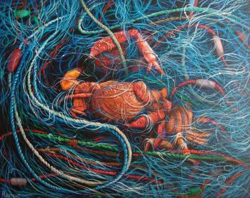 Crabs in nets. Martens Helen