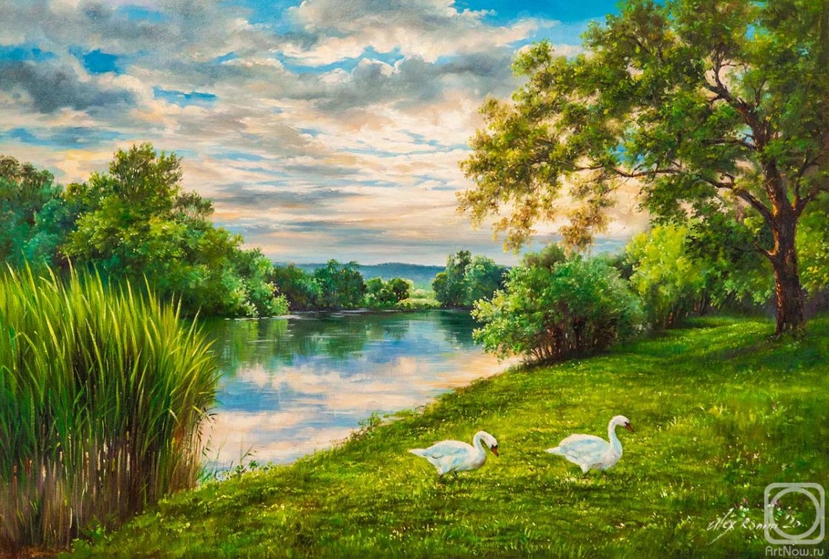 Romm Alexandr. Swans on the river bank