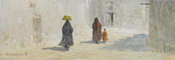 A street with Uzbek women in a burqa (). Mukhamedov Ulugbek