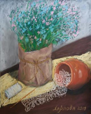 Forget-me-nots flower and needlework (). Harlova Tatyana