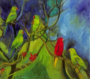 Green-red parrots