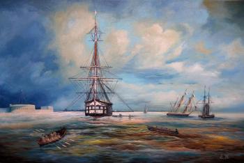 Kronstadt raid (a free copy of the Aivazovsky Kronstadt raid. 1840) (Ships Kronstadt). Korableva Elena