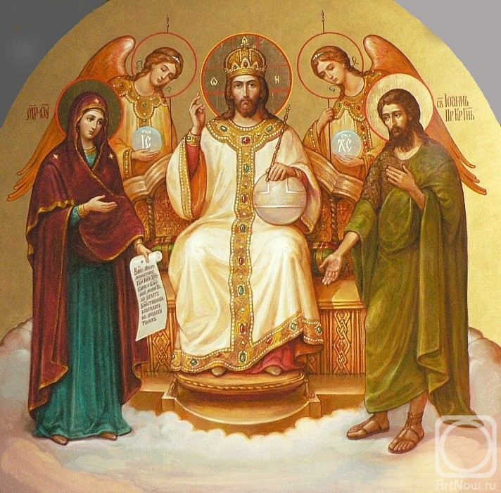 Kiyatkina Inna. Savior on the throne with the Mother of God, St. John the Forerunner, and the Angels standing before Him