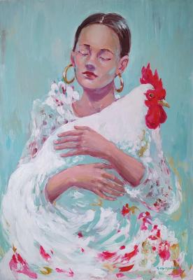 Wearing a white rooster. Sayapina Elena