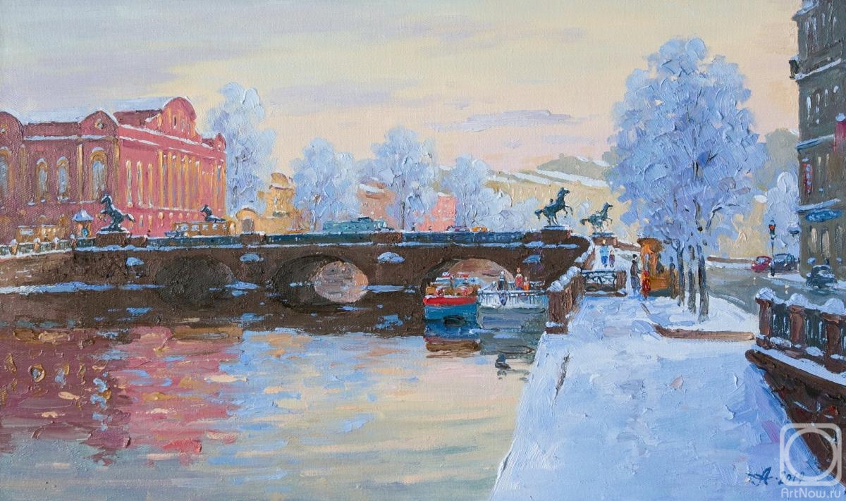 Alexandrovsky Alexander. Anichkov Bridge. Fontanka river. Saint Petersburg