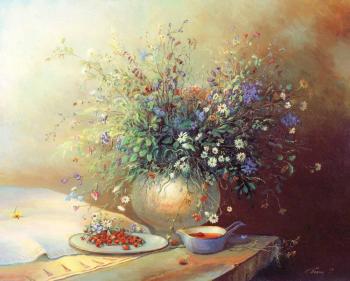 Wild flowers and strawberries. Panin Sergey