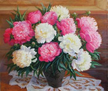 Peonies are white and pink. Shumakova Elena