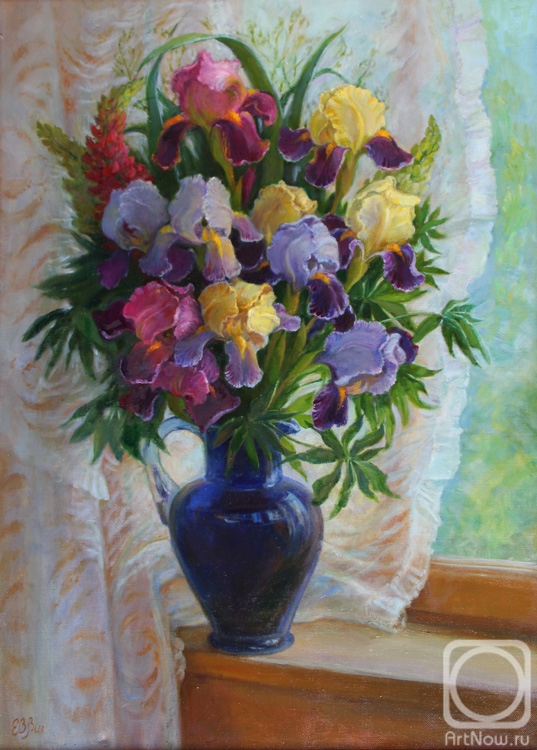 Shumakova Elena. Irises in a blue vase