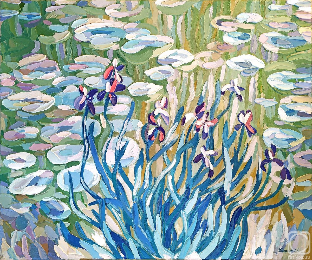Shmitko Liudmila. Free copy of Claude Monet 's painting Irises and Water Lilies, 1917