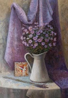 Still life with Alpine asters (Oil Painting With Lavender). Goryunova Olga