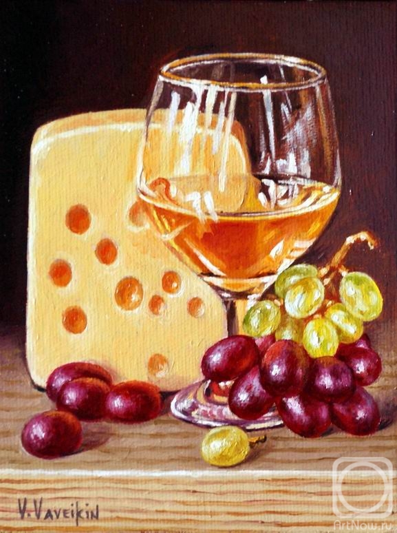 Vaveykin Viktor. White wine, cheese and grapes