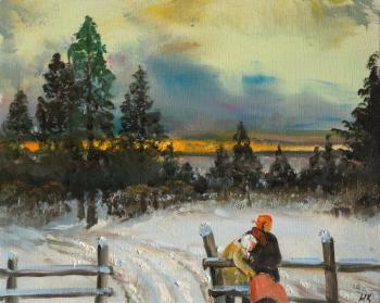 Painting Winter evening, outskirts. Kremer Mark