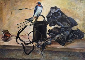 Parisian swallow or still life with black paper (Crumpled Paper). ZHvaniya (Kononova) Olga