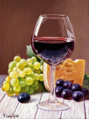 Red wine, cheese and grapes