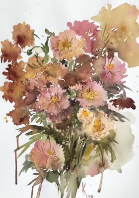 Chrysanthemums (Autumn Watercolor Flowers). Kurnosenko Antonina