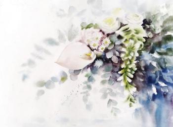 Fresh impression. Bouquet with eucalyptus and calla lily. Zavrazhnova Olga