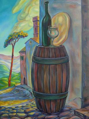 Barrel, wine and bread. Vdovina Elena