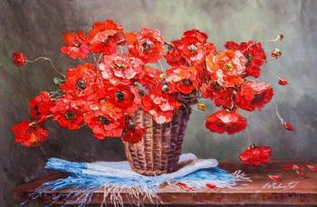 Bouquet of red poppies in a basket. Vlodarchik Andjei