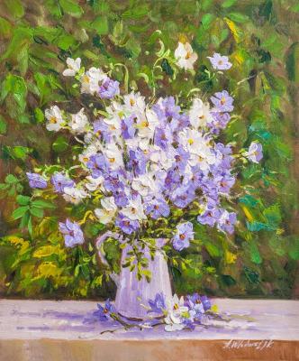A bouquet of bluebells in a jar