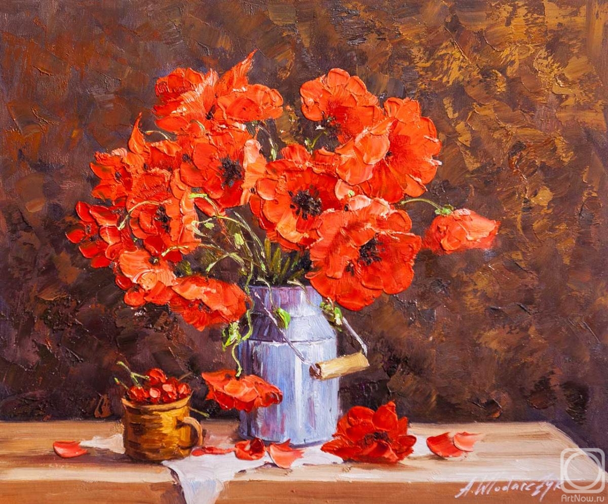 Vlodarchik Andjei. Still life with poppies and cherries