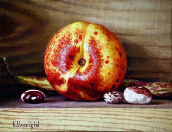 Small peach and beans (Peach Oil Painting). Vaveykin Viktor