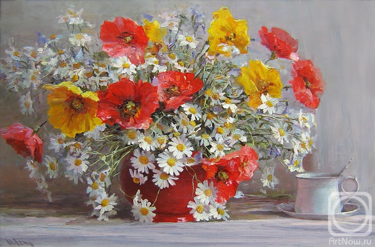 Seng Anatoliy. Poppies with camomiles